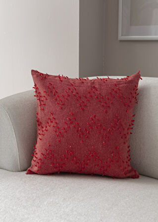 Ritim Desenli Punch İşlemeli Keten Kırlent Kılıfı 43x43cm, Dekoratif Kırlent Kılıfı