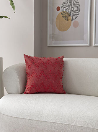 Ritim Desenli Punch İşlemeli Keten Kırlent Kılıfı 43x43cm, Dekoratif Kırlent Kılıfı