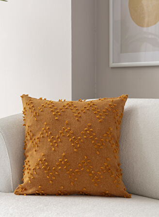Ritim Desenli Punch İşlemeli Keten Kırlent Kılıfı 43x43cm, Dekoratif Kırlent Kılıfı