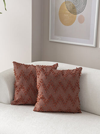 Ritim Desenli Punch İşlemeli Keten Kırlent Kılıfı 43x43cm, Dekoratif Kırlent Kılıfı