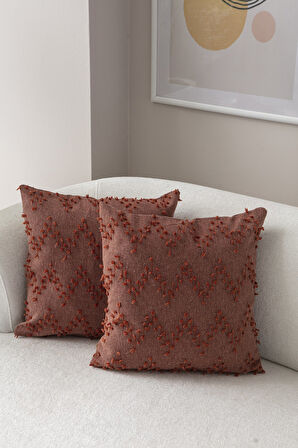 Ritim Desenli Punch İşlemeli Keten Kırlent Kılıfı 43x43cm, Dekoratif Kırlent Kılıfı