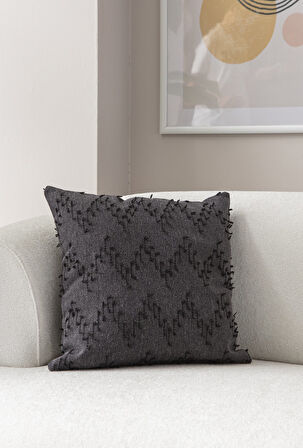 Ritim Desenli Punch İşlemeli Keten Kırlent Kılıfı 43x43cm, Dekoratif Kırlent Kılıfı
