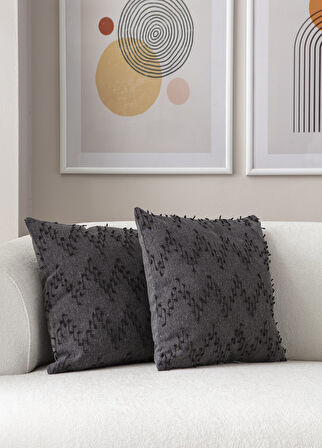Ritim Desenli Punch İşlemeli Keten Kırlent Kılıfı 43x43cm, Dekoratif Kırlent Kılıfı