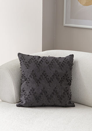 Ritim Desenli Punch İşlemeli Keten Kırlent Kılıfı 43x43cm, Dekoratif Kırlent Kılıfı