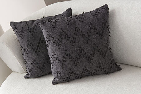 Ritim Desenli Punch İşlemeli Keten Kırlent Kılıfı 43x43cm, Dekoratif Kırlent Kılıfı