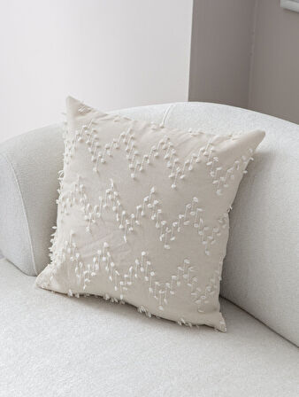 Ritim Desenli Punch İşlemeli Keten Kırlent Kılıfı 43x43cm, Dekoratif Kırlent Kılıfı