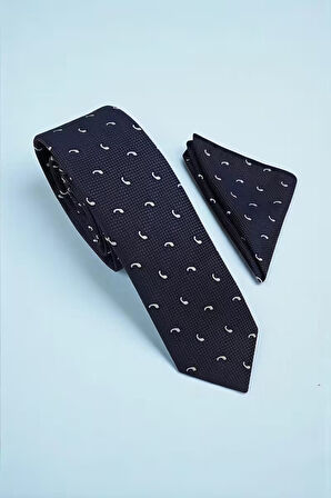 Slim Damla Desen Lacivert Kravat & Mendil