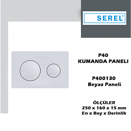 Serel Beyaz Panel Gömme Rezervuar Basma Butonu P400130