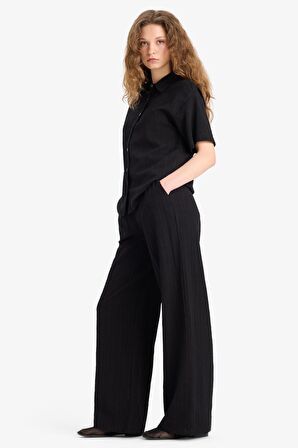 DeFacto Wide Leg Geniş Paça Cepli Yüksek Lastikli Bel Pantolon A9129AX25SMBK81