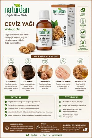 6 adet-Ceviz Yağı(Walnut Oil) 50 ml-İçilebilir %100 Doğal Saf