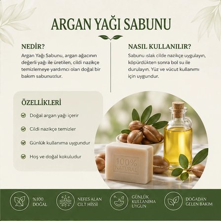Argan Yağı Sabunu Doğal El Yapımı 100g-3 adet