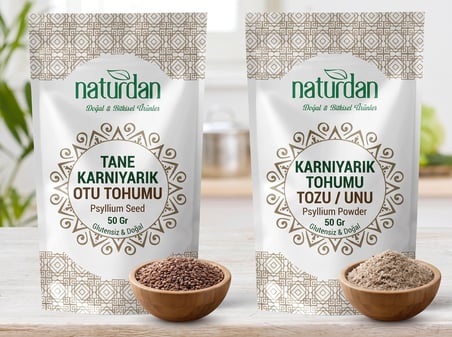 100 Gr Psyllium Seti : 50 Gr Tane Karnıyarık Otu Tohumu ve 50 Gr Karnıyarık Tohumu Unu / Tozu / Glutensiz