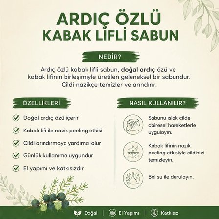 Ardıç Özlü Kabak Lifli Sabun Doğal El Yapımı 100g-6 adet