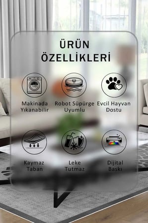 Yıkanabilir Kaymaz Taban Dijital Baskılı Halı ve Yolluk – Leke Tutmaz Salon & Mutfak Halısı