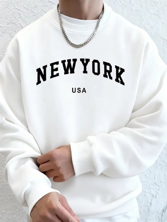 New York ABD Mektup Baskılı Erkek Sweatshirtleri Kışlık Bisiklet Yaka Kapüşonlu Sokak Stili P