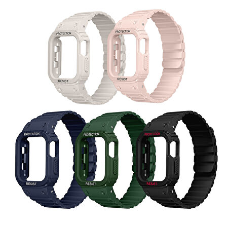 Apple Uyumlu Watch Series 10 / 11 Kılıf 42mm Silikon Kordon KD-142 Airbag Tasarımlı Kasa Koruyuculu