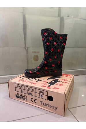Kadın LALE Desenli 35 Cm Uzun Bahçe Yağmur Çizmesi