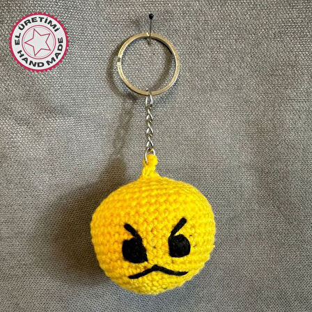 Uretti - Tuğba 9352 2913 El Yapımı Örgü Kızgın Surat Emoji Model Anahtarlık
