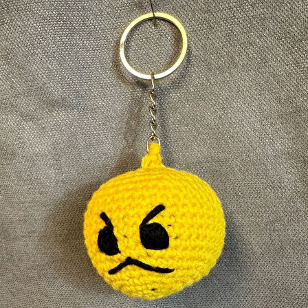 Uretti - Tuğba 9352 2913 El Yapımı Örgü Kızgın Surat Emoji Model Anahtarlık