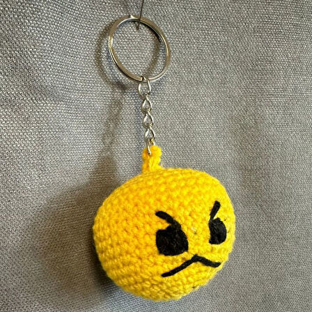 Uretti - Tuğba 9352 2913 El Yapımı Örgü Kızgın Surat Emoji Model Anahtarlık