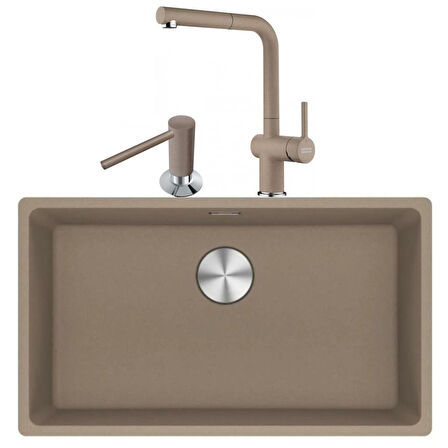 Franke Maris Mrg 210/110-72 Oyster Granit Eviye + Active Plus Doccia 2.0 Armatür + Comfort Sıvı Sabunluk Üçlü Set Oyster