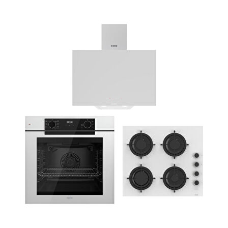 Ferre Artline Beyaz Ankastre Set (D078-SA Beyaz Davlumbaz - CS206-FA 60 cm Beyaz Ocak - QEP63CB Fryart Beyaz Fırın)