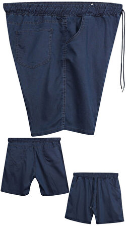 Büyük Beden 120 - 157 Kilo Arası İçin Uygun Bedenli Erkek Likralı Bağcıklı Kot Şort