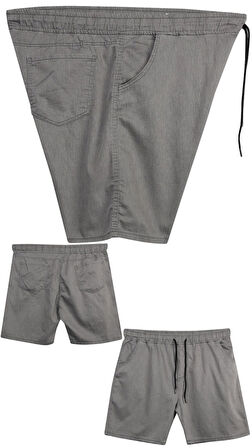 Büyük Beden 120 - 157 Kilo Arası İçin Uygun Bedenli Erkek Likralı Bağcıklı Kot Şort