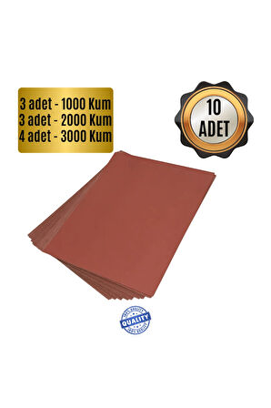Araba Far Temizleme ve Parlatma İçin İnce-Kalın Kum Su Zımpara Kağıdı Set | 1000-2000-3000 Kum 10 adet