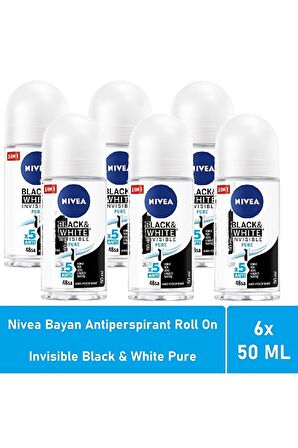 Nivea Kadın Roll On Invisible Black White Pure 50 ML - 6'lı Avantaj Paketi