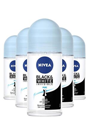 Nivea Bayan Invisible Black White Pure Roll-On 50 ml X5