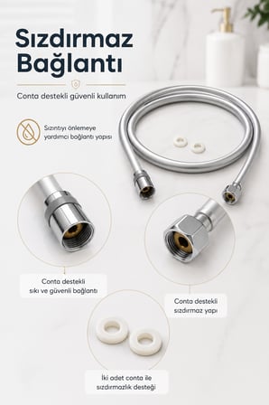 Gümüş PVC Duş Hortumu 150 cm Dolanmaz 360° Döner Başlıklı Yüksek Basınçlı inox Banyo Spirali
