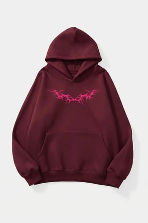 Unisex Yumuşak Dokulu Tribal Baskılı Tasarım Oversize 3 İplik Hoodie Sweatshirt
