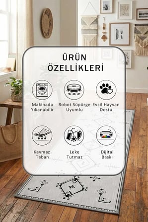 Kleopatra Yıkanabilir Kaymaz Taban Dijital Baskılı Yolluk Halı
