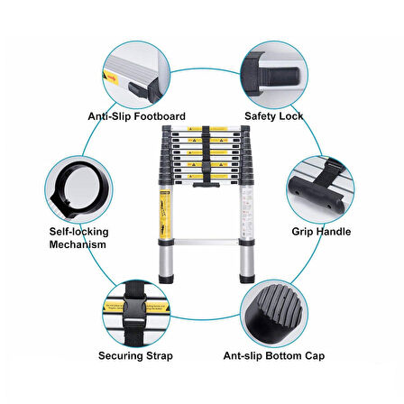 Teleskopik Merdiven Uzayan Merdiven 9 Basamaklı 2,6 Metre 