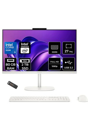 OmniStudio 27 Core 5 210H 80GB RAM 2TB SSD 27" FHD FreeDos Beyaz All in One Bilgisayar + Per4 USB Bellek