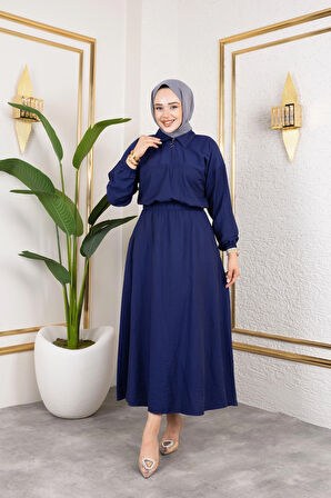 Kadın Fermuar Detaylı Lacivert Çilek Kumaş Takım