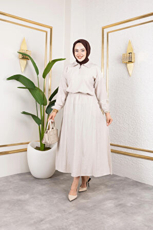 Kadın Fermuar Detaylı Vizyon Çilek Kumaş Takım