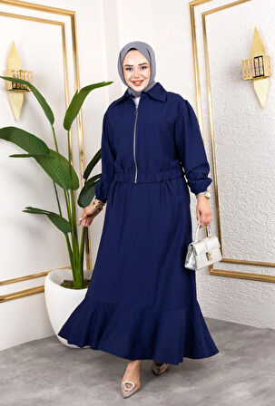 Kadın Çilek Kumaş Fermuarlı Lacivert İkili Takım