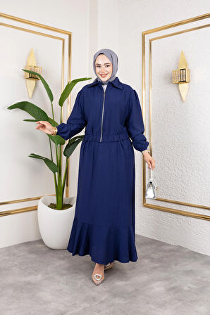 Kadın Çilek Kumaş Fermuarlı Lacivert İkili Takım