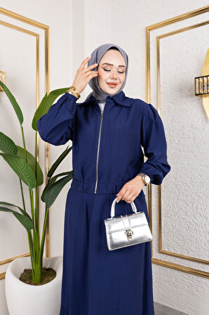 Kadın Çilek Kumaş Fermuarlı Lacivert İkili Takım