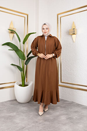 Kadın Çilek Kumaş Fermuarlı Kahverengi İkili Takım