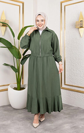 Kadın Çilek Kumaş Fermuarlı Haki İkili Takım