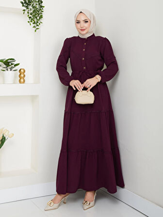 Kadın Dantel Detaylı Bel Bağcıklı Gül Kurusu Ayrobin Elbise