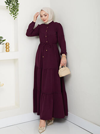 Kadın Dantel Detaylı Bel Bağcıklı Gül Kurusu Ayrobin Elbise