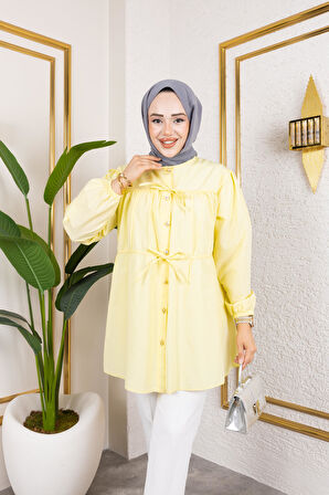 Kadın Düğmeli Bağlamalı Sarı Gömlek