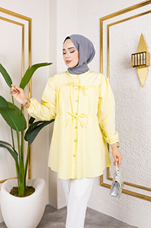 Kadın Düğmeli Bağlamalı Sarı Gömlek