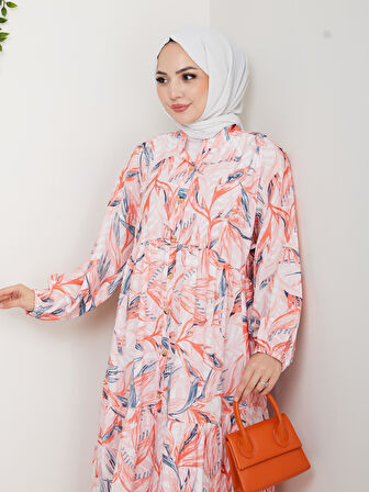 Kadın Düğmeli Desenli Modal Fuşya Elbise