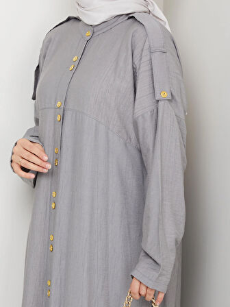 Kadın Düğmeli Çilek Kumaş Gri İkili Takım