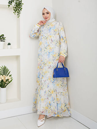 Kadın Desenli Şifon Elbise